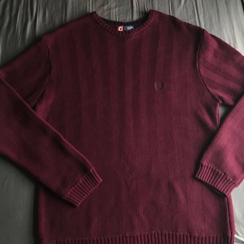 Chaps Maroon/ Navy Blue Crew-neck Sweater